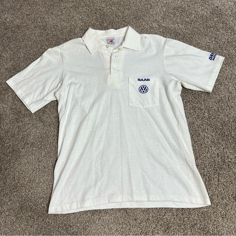 Saab Volkswagen Embroidered Pocket Polo Top in Off-White